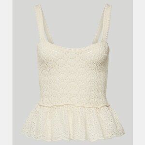 ONLY Boho Chrissia Knitted Crop Top with Peplum Hem in Off-White/Birch Size M